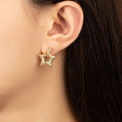 18K Gold-Plated Textured Star Drop Earrings