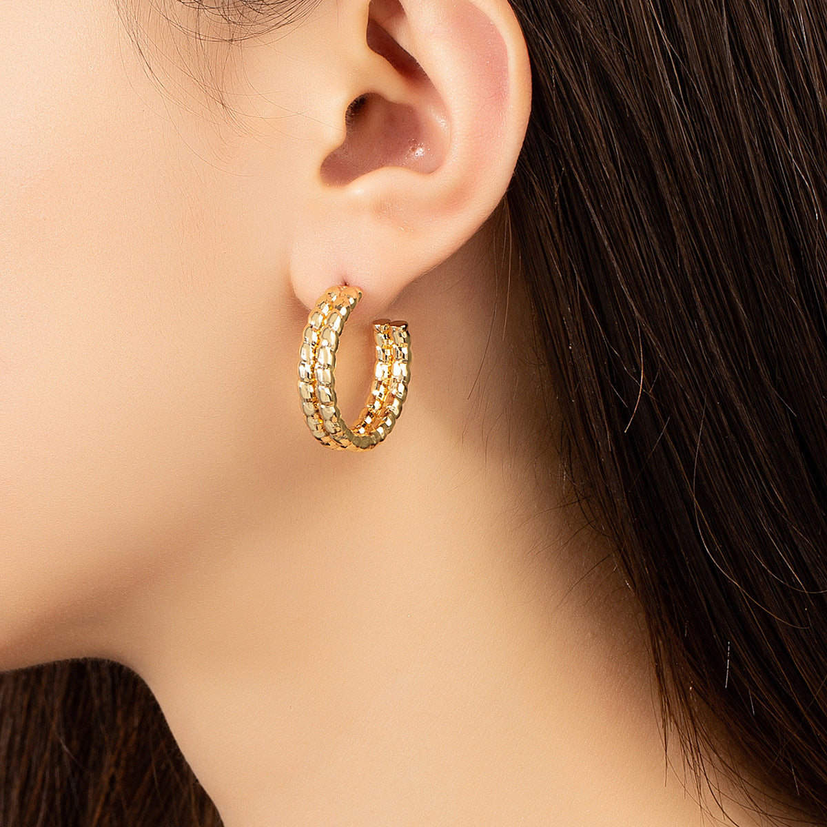 18K Gold-Plated Layered Twine Huggie Earrings