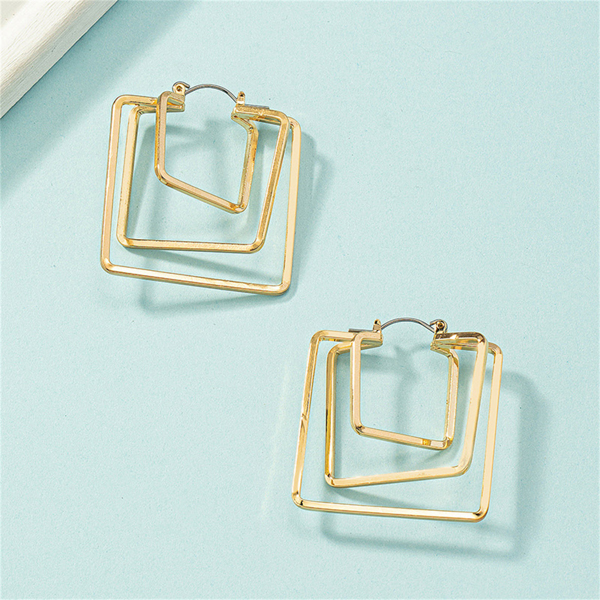 18K Gold-Plated Layered Square Leverback Earrings