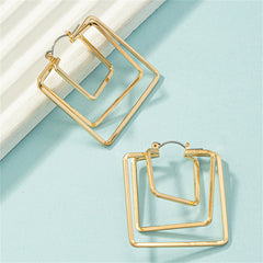 18K Gold-Plated Layered Square Leverback Earrings