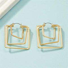 18K Gold-Plated Layered Square Leverback Earrings