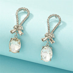 Crystal & Cubic Zirconia Silver-Plated Bow Oval Dangle Earring
