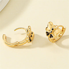 Black Cubic Zirconia & 18K Gold-Plated Butterfly Huggie Earrings