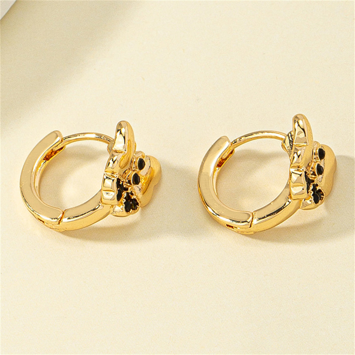 Black Cubic Zirconia & 18K Gold-Plated Butterfly Huggie Earrings