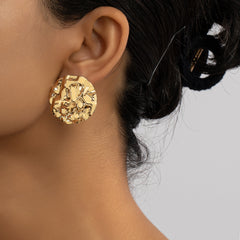 18K Gold-Plated Hamerred Round Stud Earrings