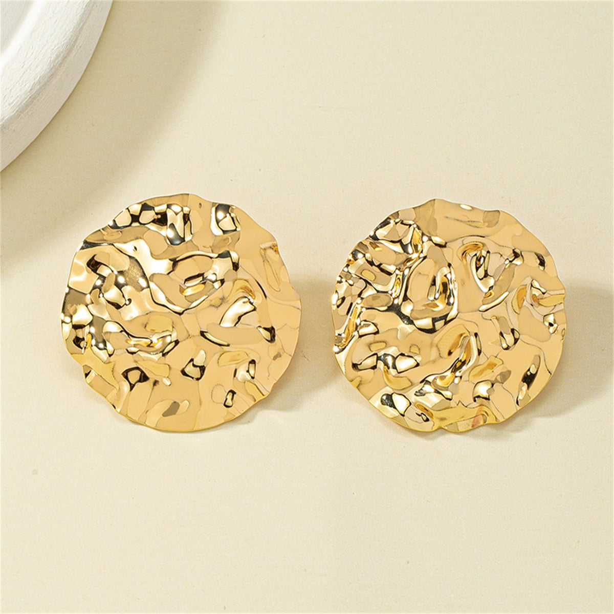 18K Gold-Plated Hamerred Round Stud Earrings