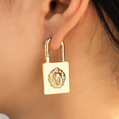 18K Gold-Plated Lion Lock Drop Earrings