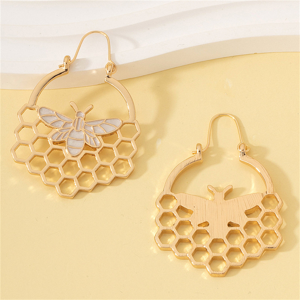 18K Gold-Plated Bee Honeycomb Drop Earrings