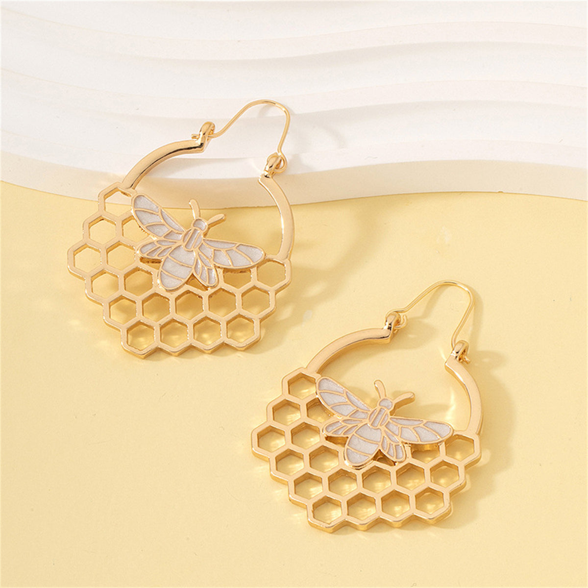 18K Gold-Plated Bee Honeycomb Drop Earrings