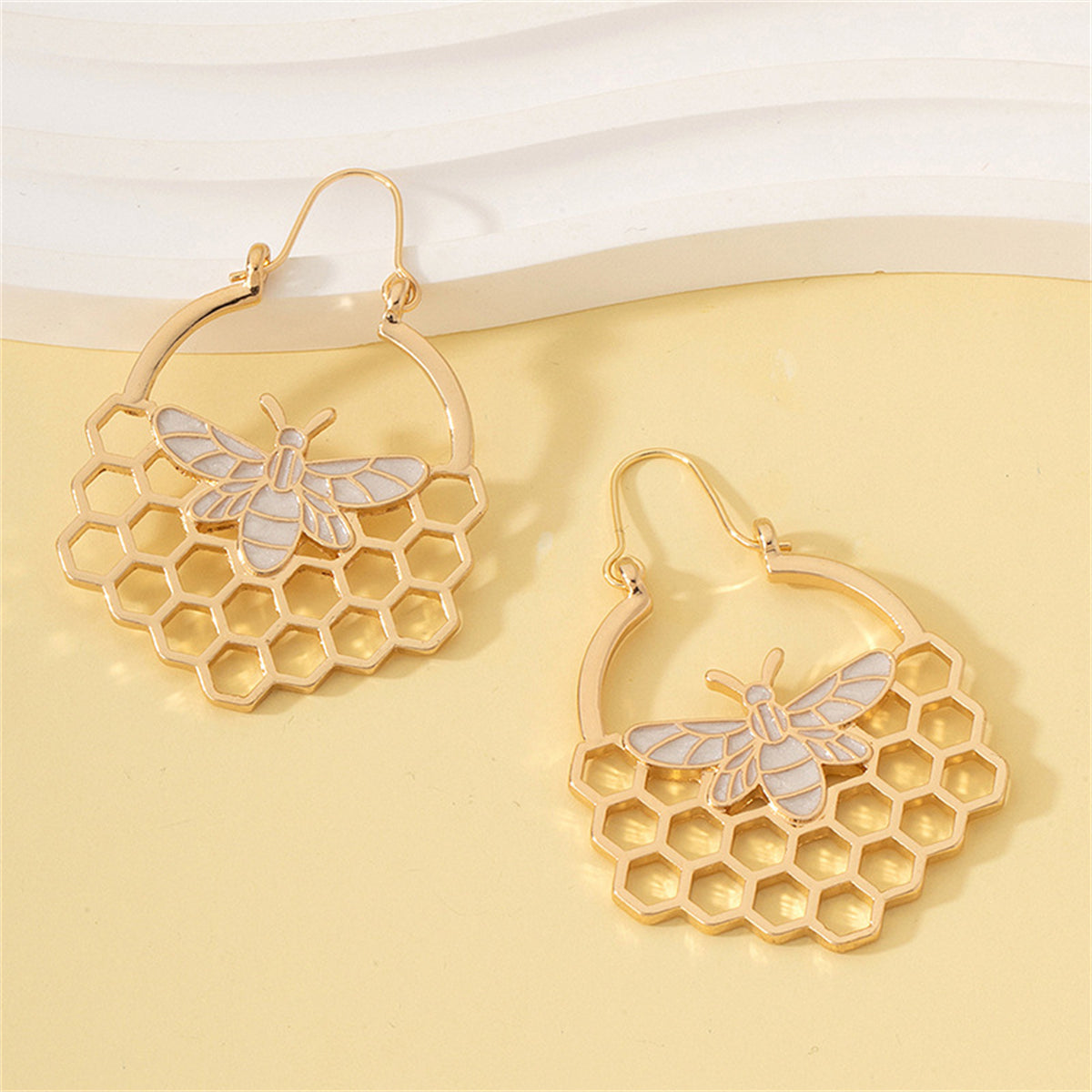 18K Gold-Plated Bee Honeycomb Drop Earrings