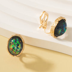 Green Resin & 18K Gold-Plated Oval Huggie Earrings