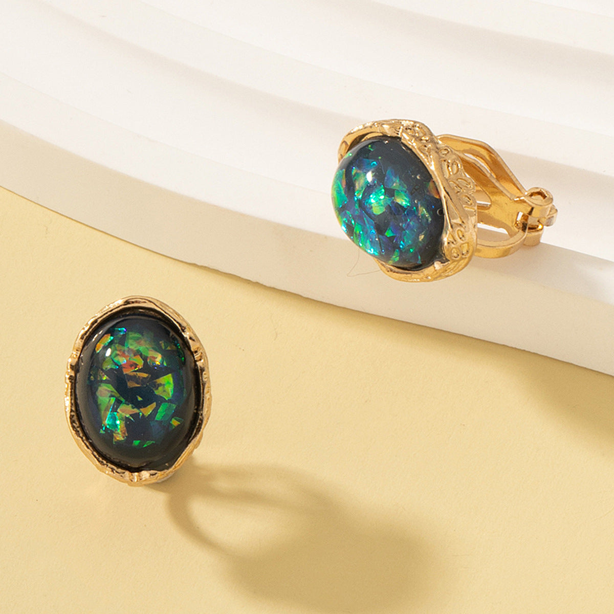 Green Resin & 18K Gold-Plated Oval Huggie Earrings