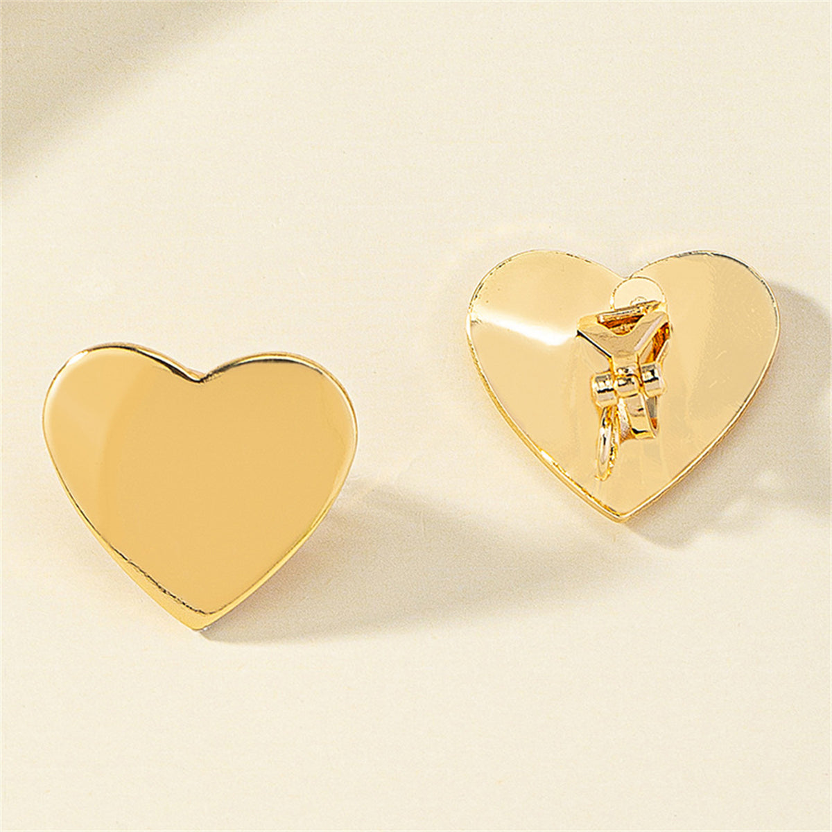 18K Gold-Plated Heart Clip-On Stud Earrings