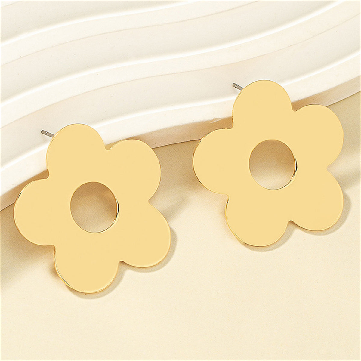 18K Gold-Plated Open Flower Stud Earrings