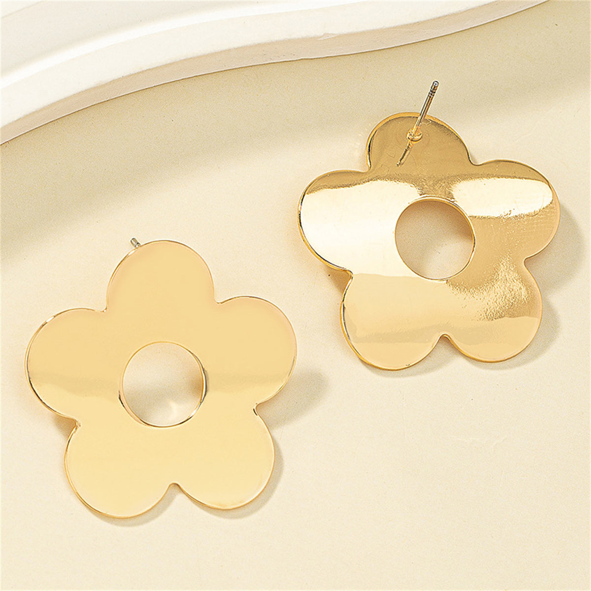 18K Gold-Plated Open Flower Stud Earrings