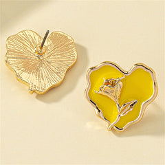 Yellow Enamel & 18K Gold-Plated Rose Heart Stud Earrings