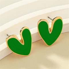 Green Enamel & 18K Gold-Plated Heart Stud Earrings