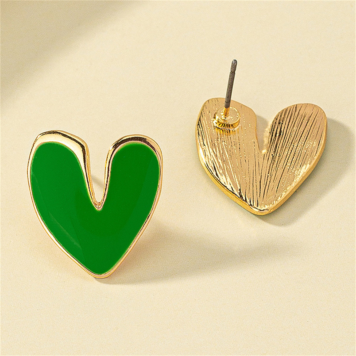 Green Enamel & 18K Gold-Plated Heart Stud Earrings