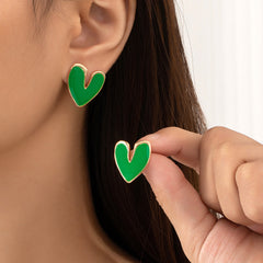 Green Enamel & 18K Gold-Plated Heart Stud Earrings