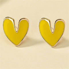 Yellow Enamel & 18K Gold-Plated Heart Stud Earrings