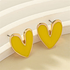 Yellow Enamel & 18K Gold-Plated Heart Stud Earrings