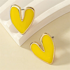 Yellow Enamel & 18K Gold-Plated Heart Stud Earrings