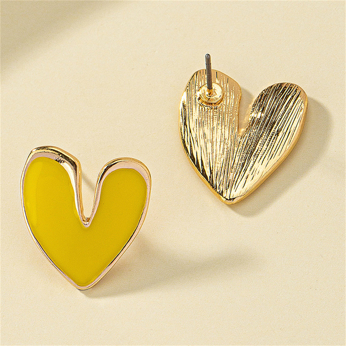 Yellow Enamel & 18K Gold-Plated Heart Stud Earrings