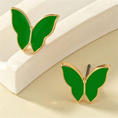 Green Enamel & 18K Gold-Plated Butterfly Stud Earrings