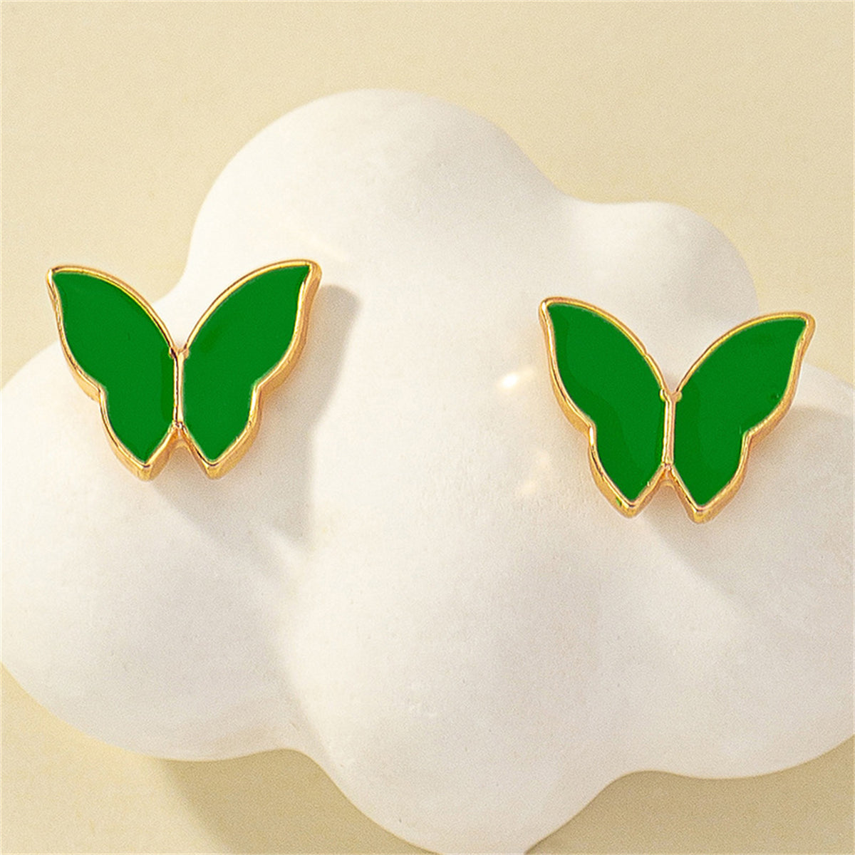 Green Enamel & 18K Gold-Plated Butterfly Stud Earrings