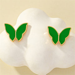 Green Enamel & 18K Gold-Plated Butterfly Stud Earrings