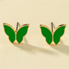 Green Enamel & 18K Gold-Plated Butterfly Stud Earrings