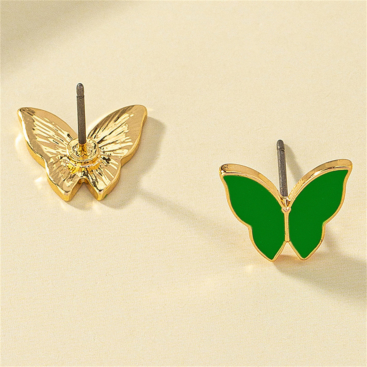 Green Enamel & 18K Gold-Plated Butterfly Stud Earrings