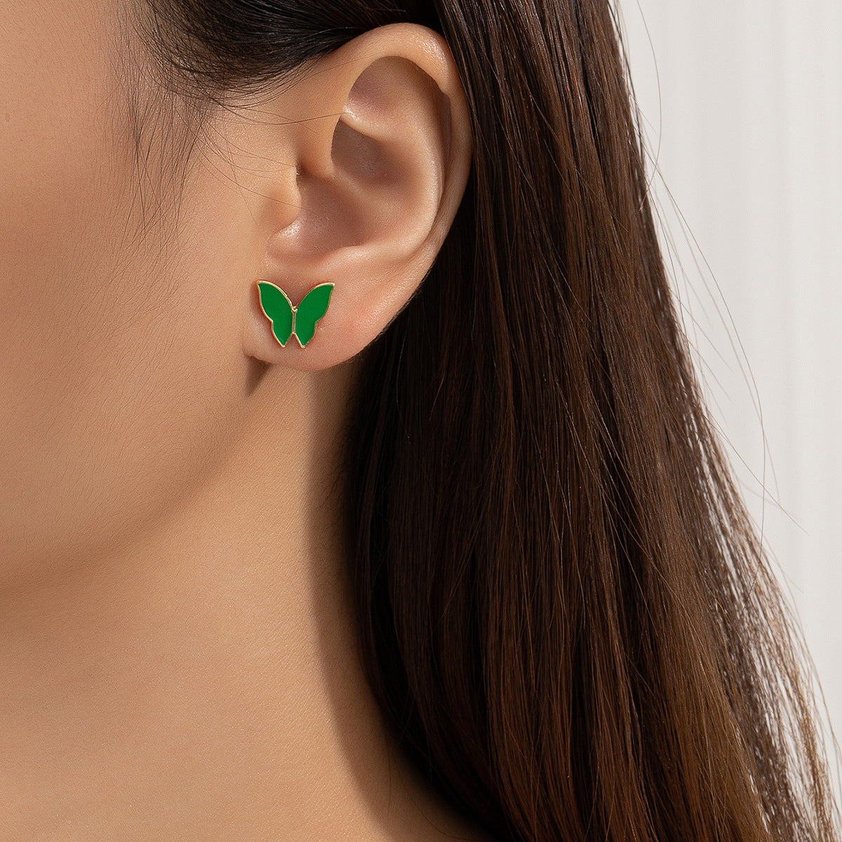 Green Enamel & 18K Gold-Plated Butterfly Stud Earrings