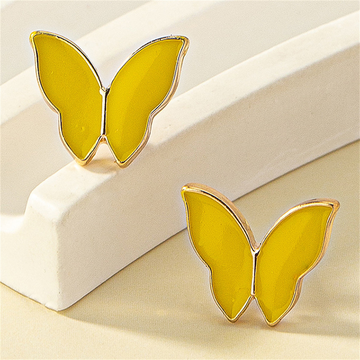 Yellow Enamel & 18K Gold-Plated Butterfly Stud Earrings