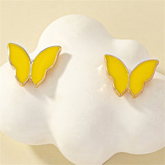 Yellow Enamel & 18K Gold-Plated Butterfly Stud Earrings