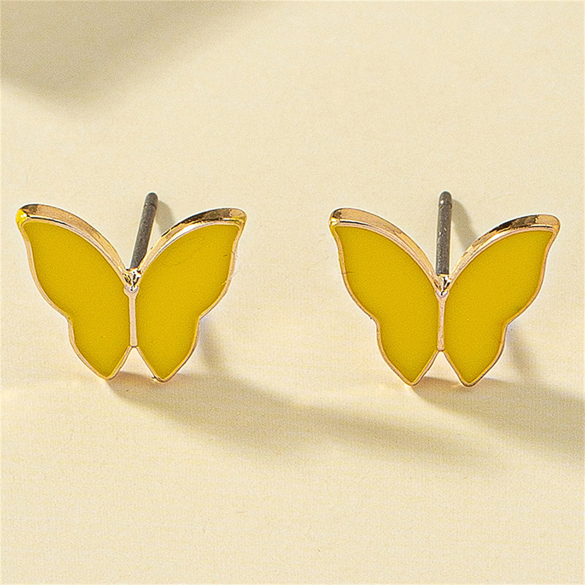 Yellow Enamel & 18K Gold-Plated Butterfly Stud Earrings