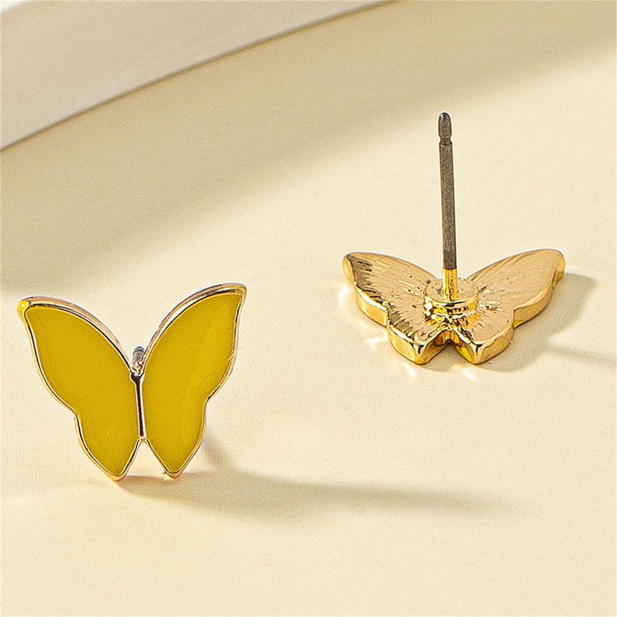 Yellow Enamel & 18K Gold-Plated Butterfly Stud Earrings