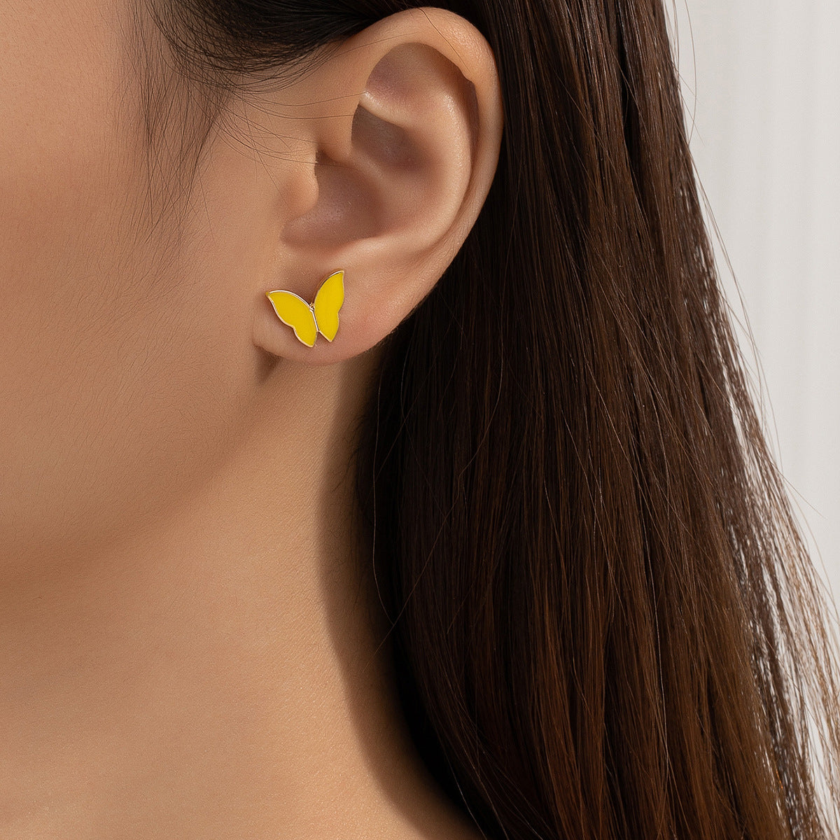 Yellow Enamel & 18K Gold-Plated Butterfly Stud Earrings