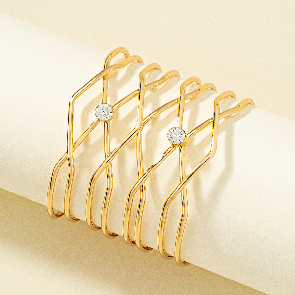 Cubic Zirconia & 18K Gold-Plated Crossing Cuff