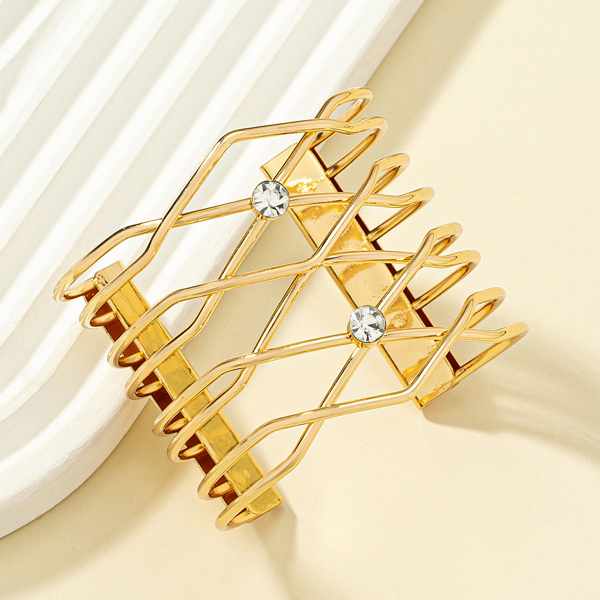 Cubic Zirconia & 18K Gold-Plated Crossing Cuff