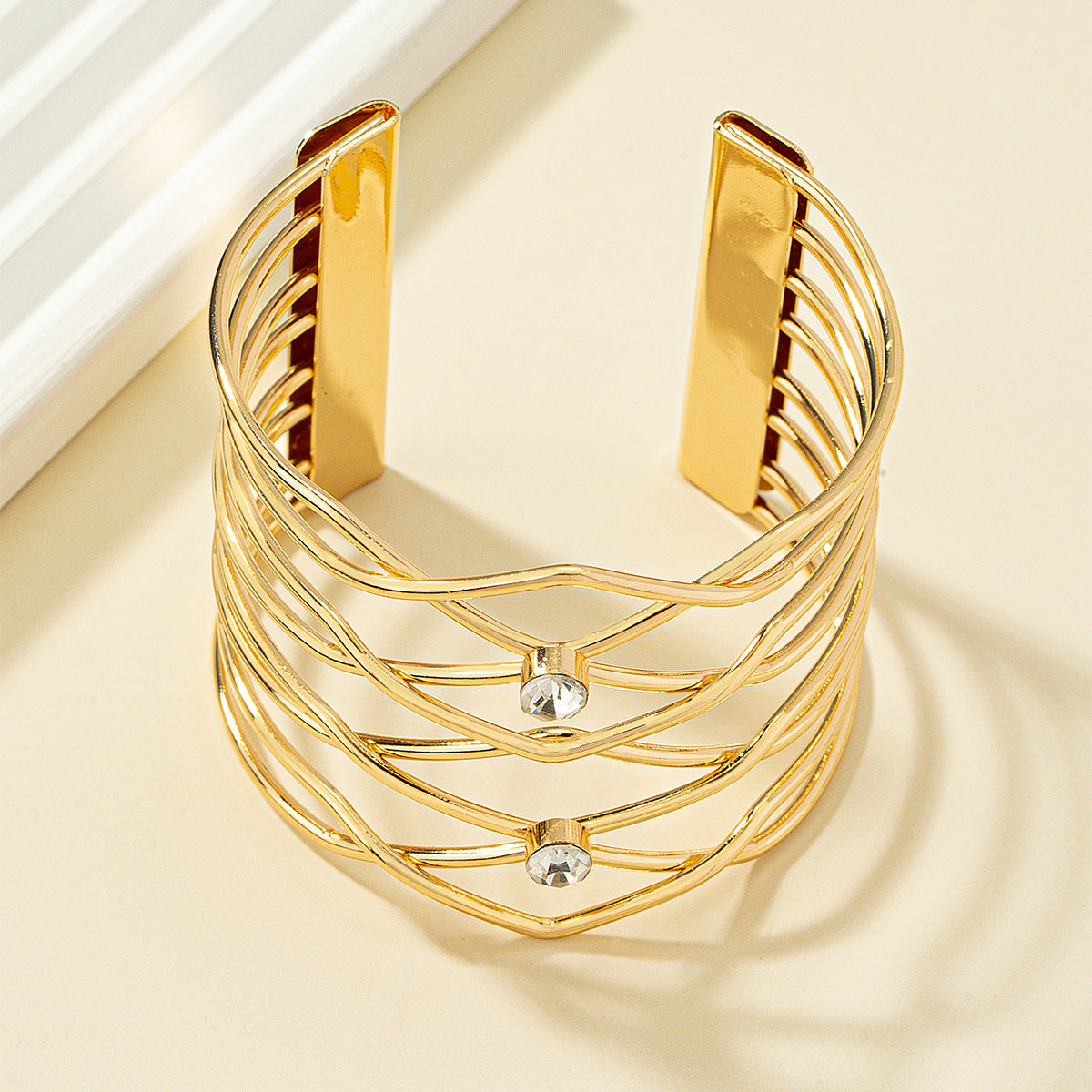 Cubic Zirconia & 18K Gold-Plated Crossing Cuff