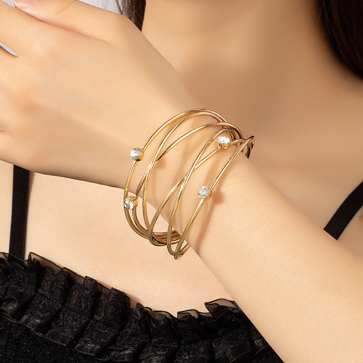 Cubic Zirconia & 18K Gold-Plated Layered Cuff