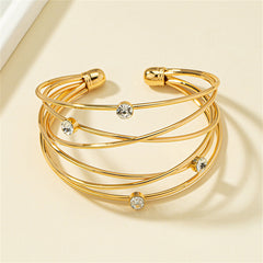 Cubic Zirconia & 18K Gold-Plated Layered Cuff