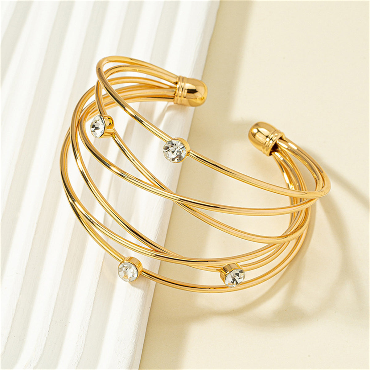 Cubic Zirconia & 18K Gold-Plated Layered Cuff