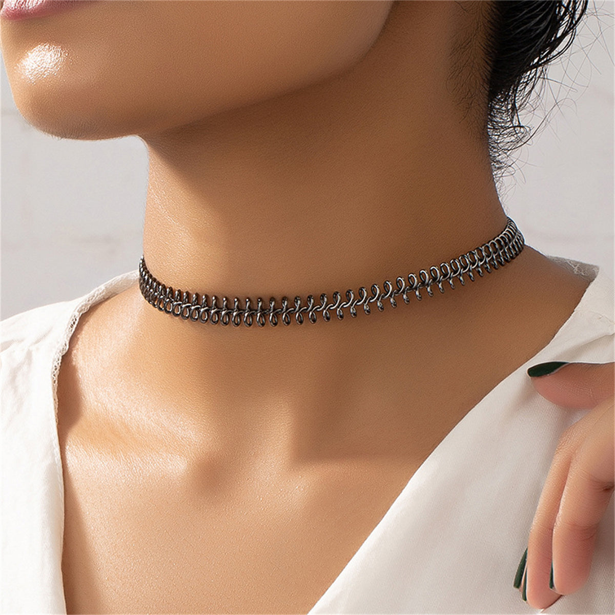 Black Fishbone Choker Necklace