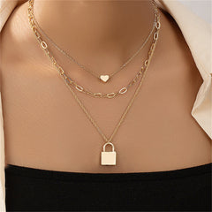 18K Gold-Plated Heart & Lock Layered Pendant Necklace