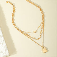 18K Gold-Plated Heart & Lock Layered Pendant Necklace