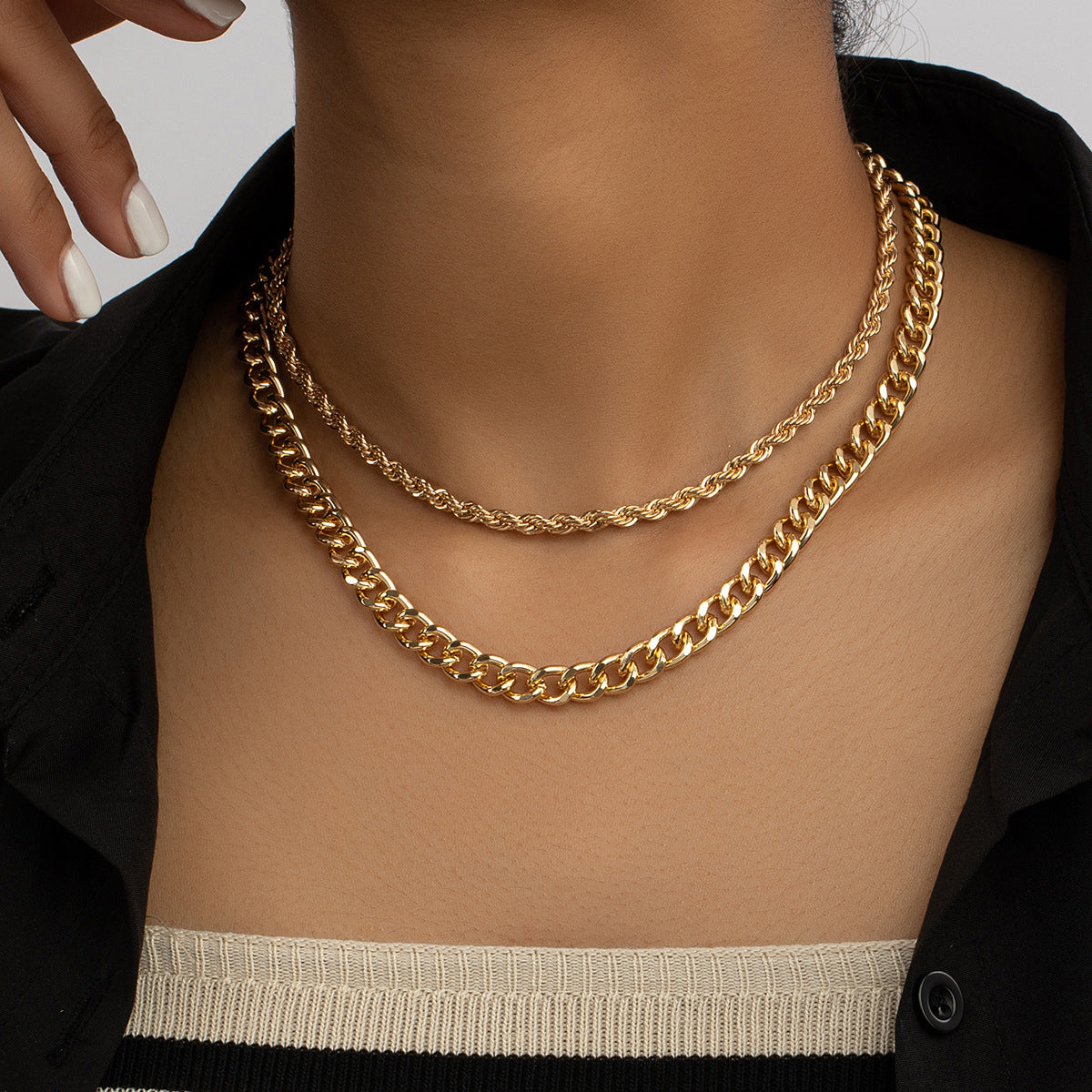 18K Gold-Plated Rope Chain Necklace & Curb Chain Necklace