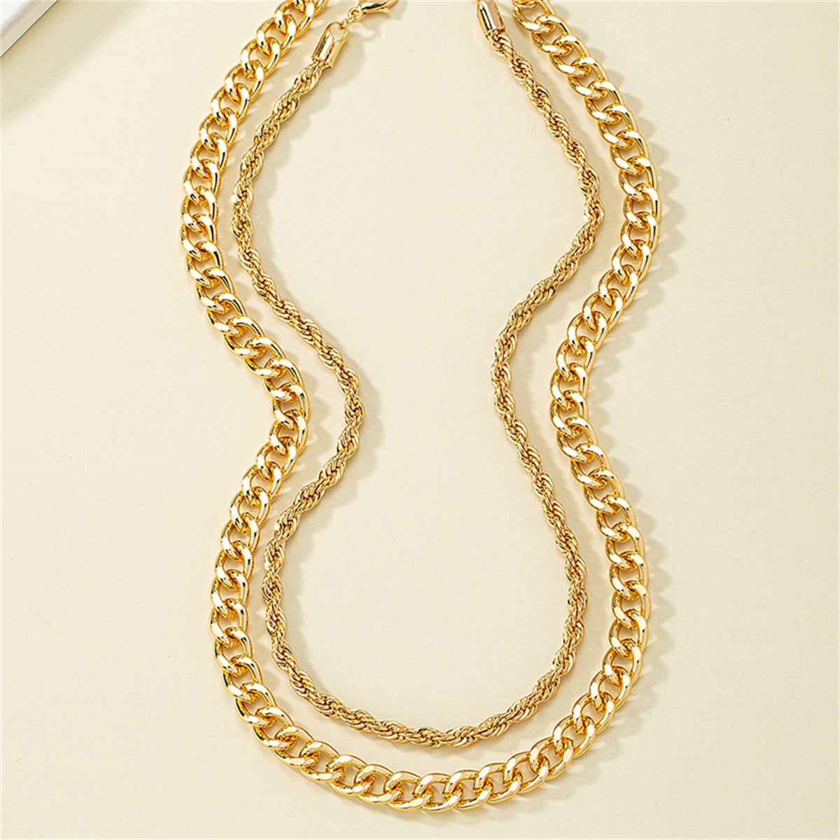 18K Gold-Plated Rope Chain Necklace & Curb Chain Necklace