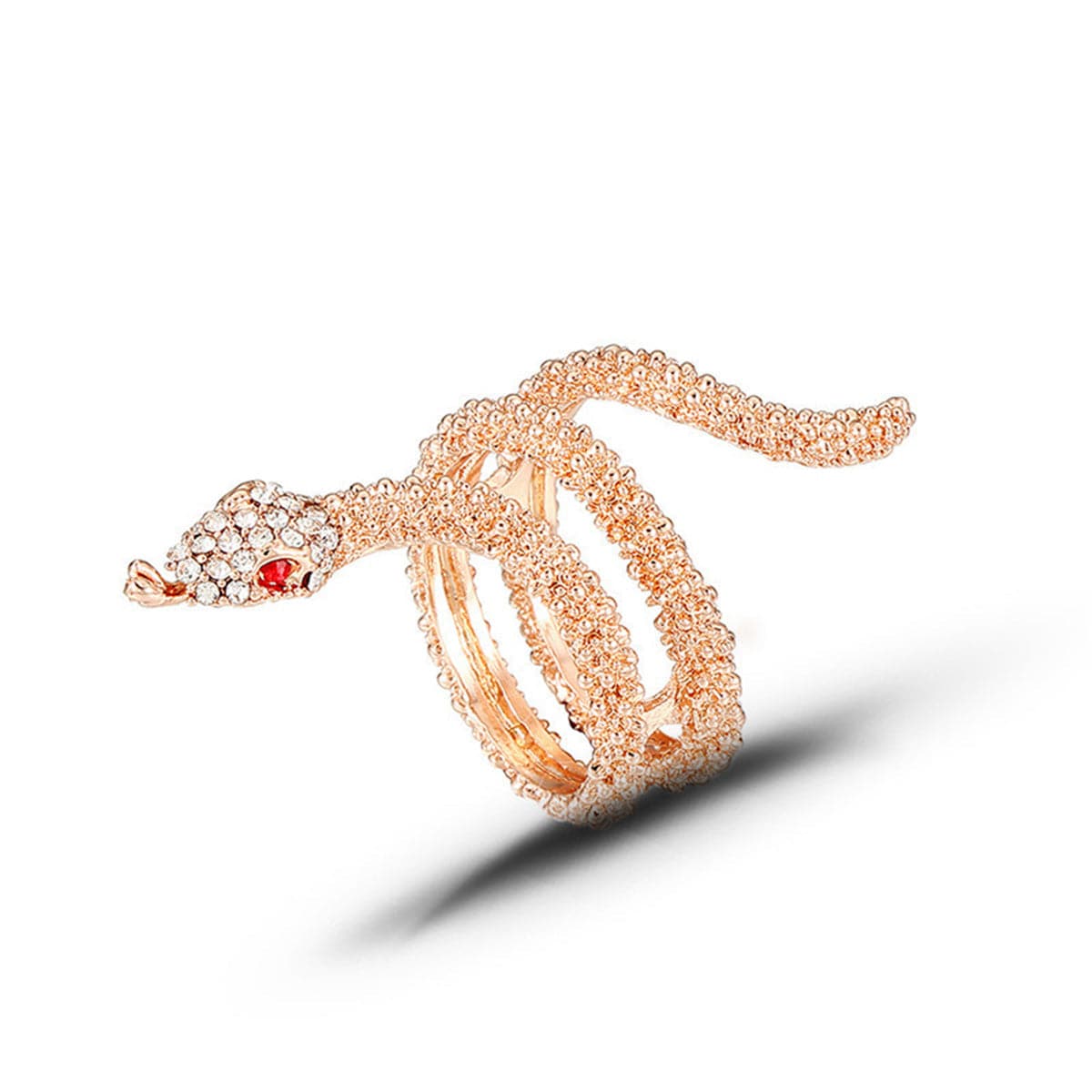 Cubic Zirconia & 18K Rose Gold-Plated Snake Stackable Ring